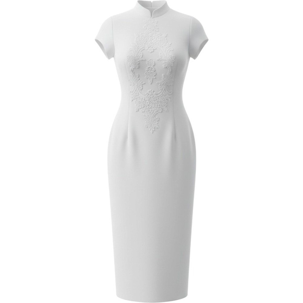 Jessica McClintock Collections Ivory Lace Applique Mandarin Collar Maxi Dress 14